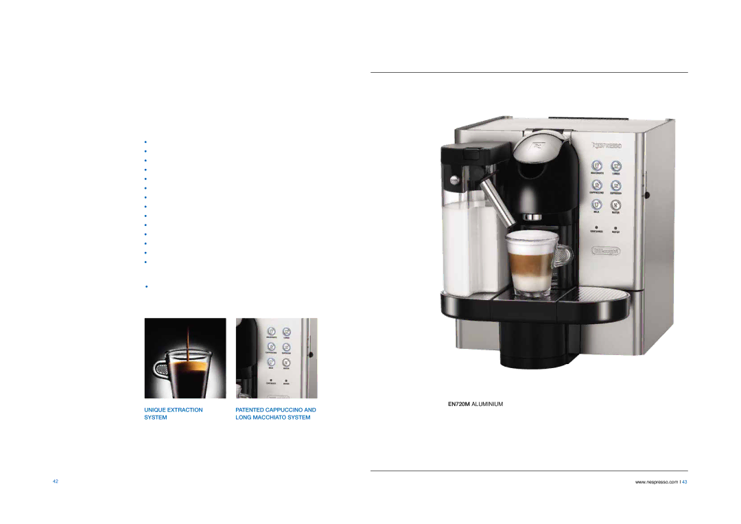 DeLonghi EABI6600 manual Lattissima Premium, Unique Extraction, Long Macchiato System 