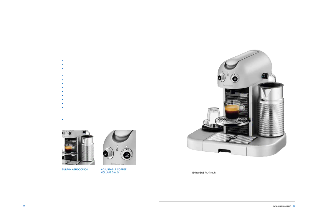 DeLonghi EABI6600 manual Gran Maestria, BUILT-IN AEROCCINO4, Adjustable Coffee Volume Dials 