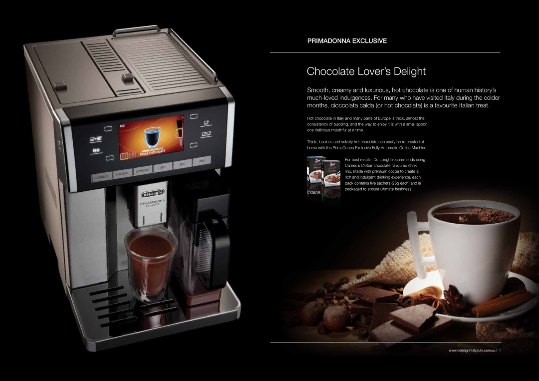 DeLonghi EABI6600 manual Chocolate Lover’s Delight, Primadonna Exclusive 