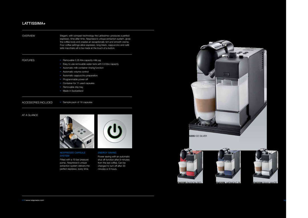 DeLonghi EABI6600 manual Lattissima+, Nespresso Capsule, Energy saving, System 