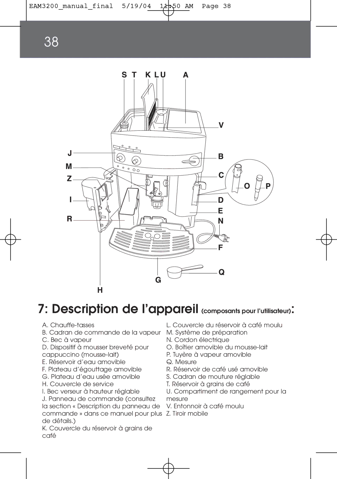 DeLonghi instruction manual EAM3200manualfinal 5/19/04 1150 AM 