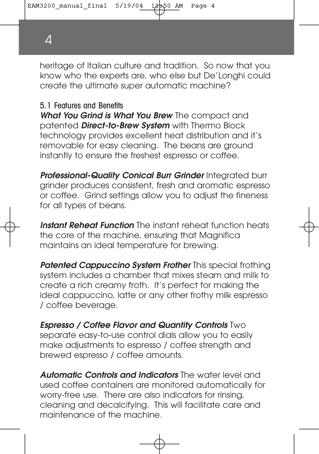 DeLonghi instruction manual EAM3200manualfinal 5/19/04 1150 AM 