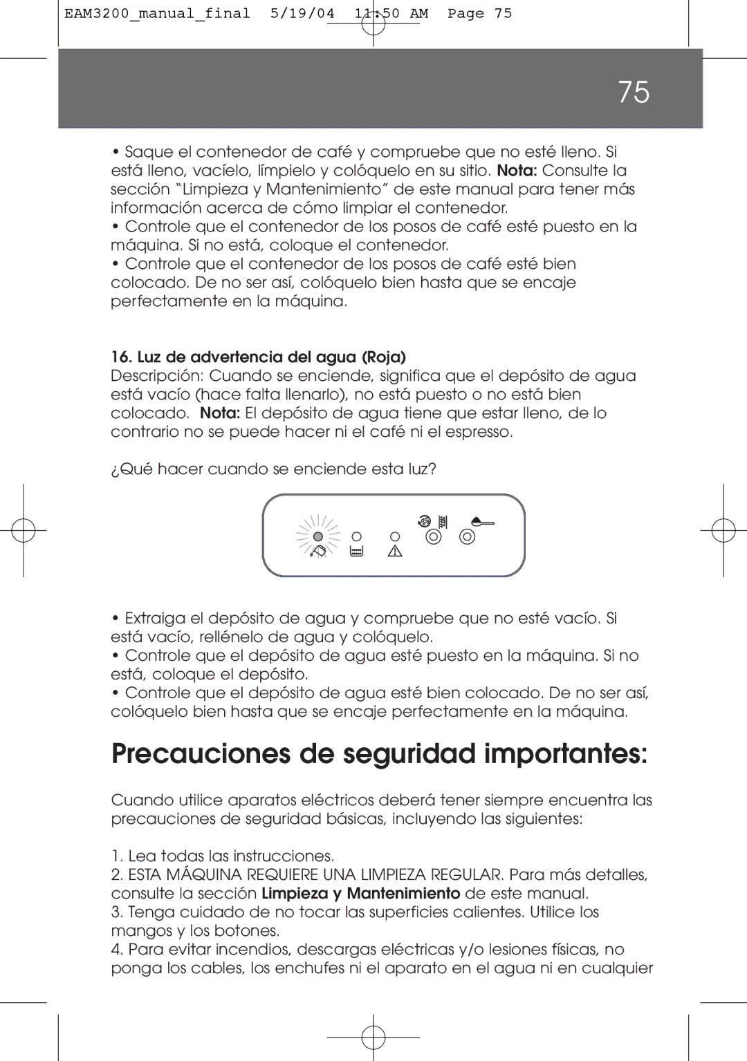 DeLonghi EAM3200 instruction manual Precauciones de seguridad importantes 