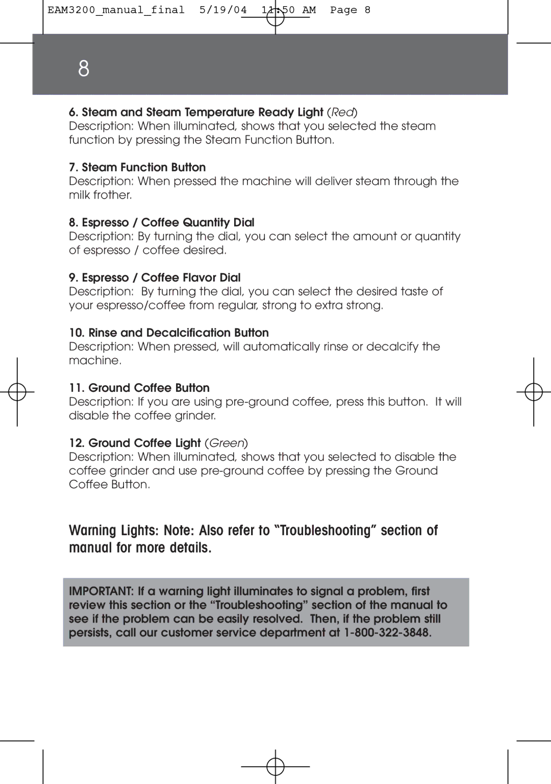 DeLonghi instruction manual EAM3200manualfinal 5/19/04 1150 AM 