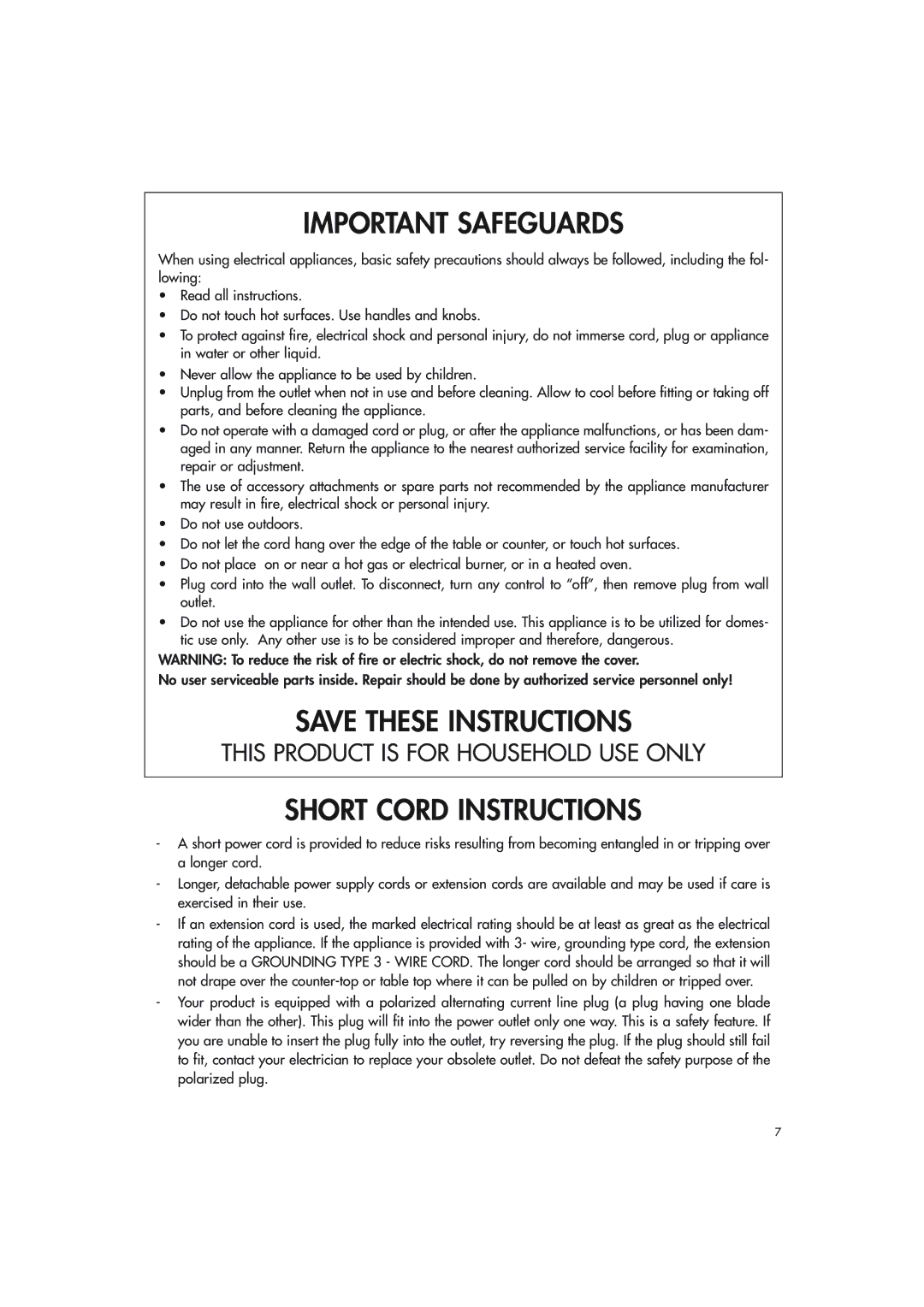 DeLonghi EAM3400 manual Important Safeguards 