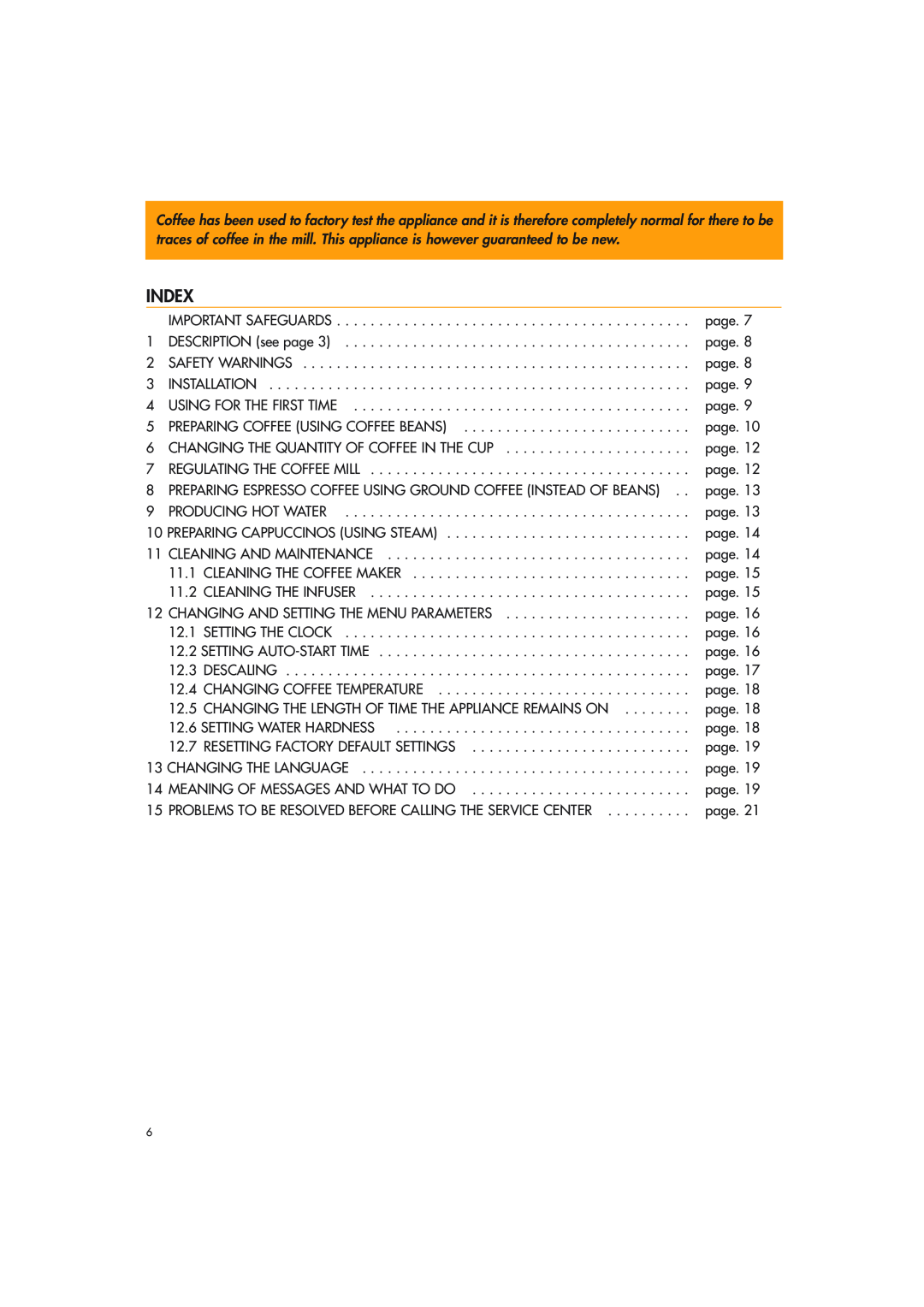 DeLonghi EAM3400 manual Index 