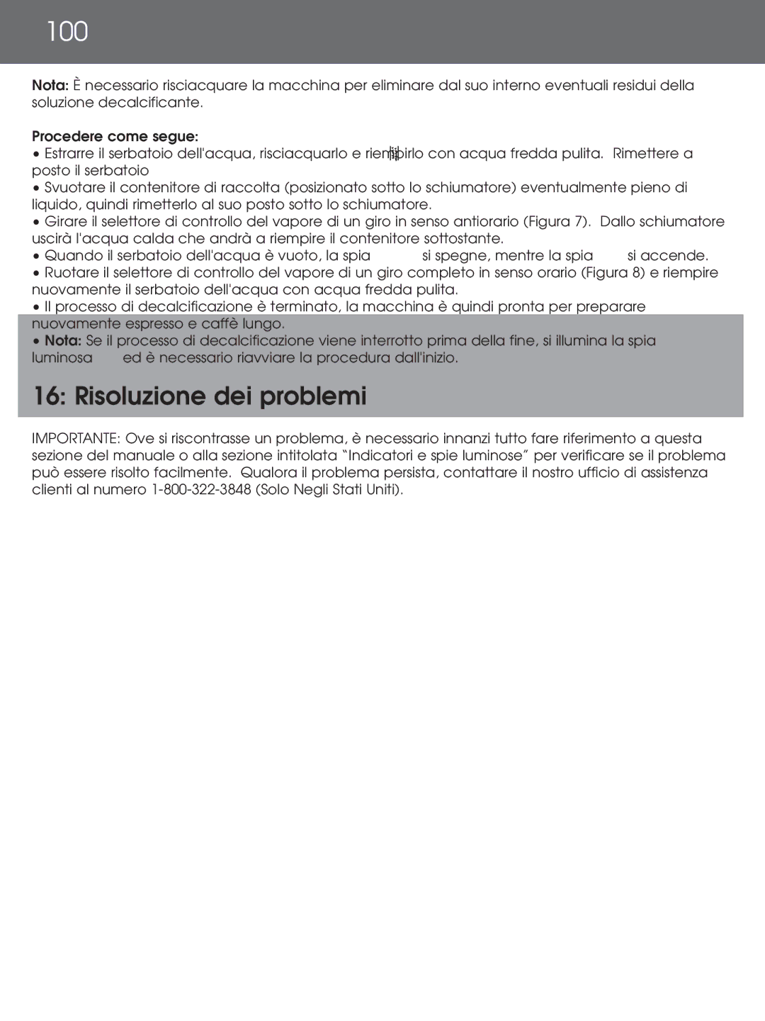 DeLonghi EAM4000 Series instruction manual 100, Risoluzione dei problemi 