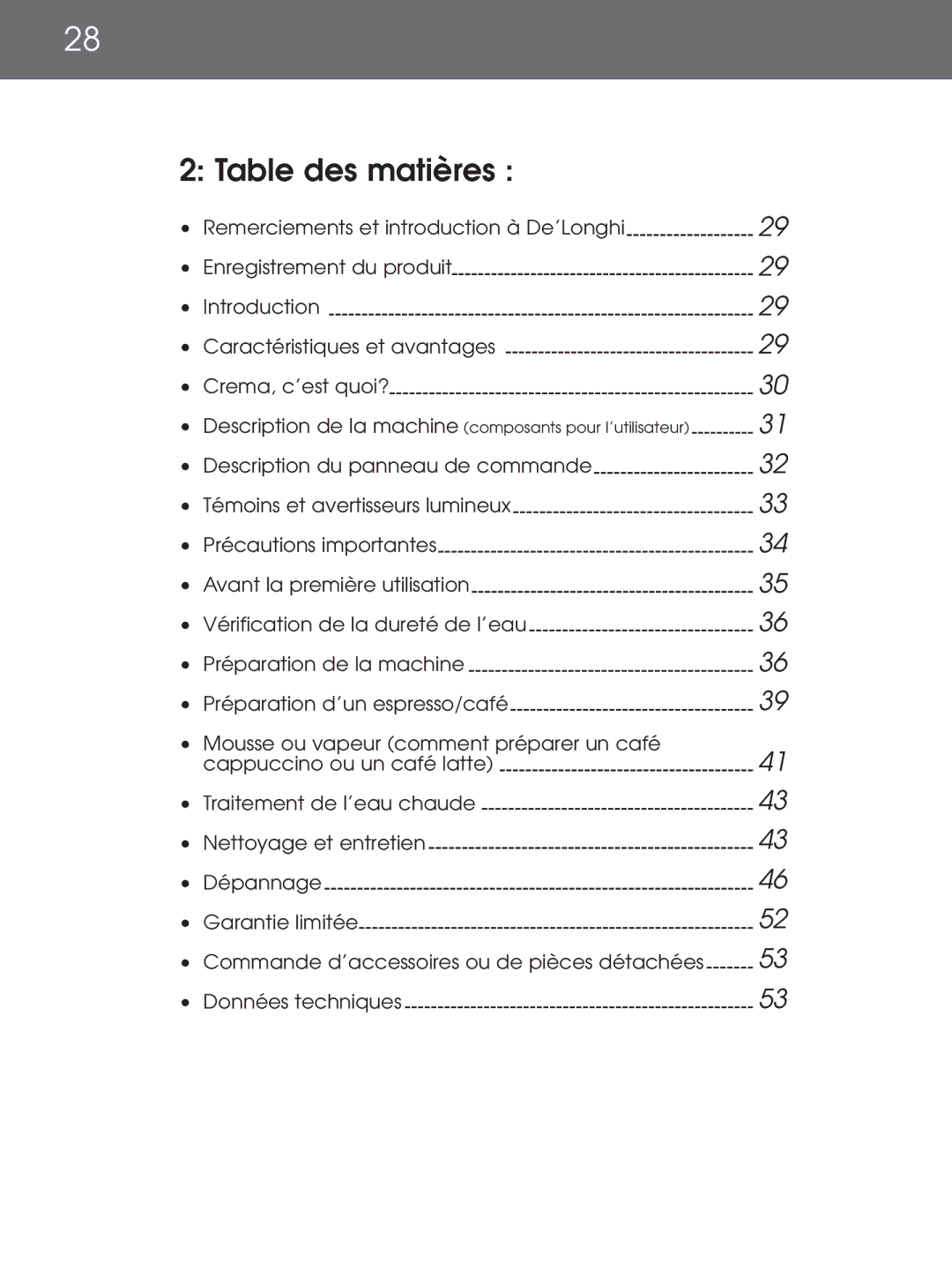 DeLonghi EAM4000 Series instruction manual Table des matières 