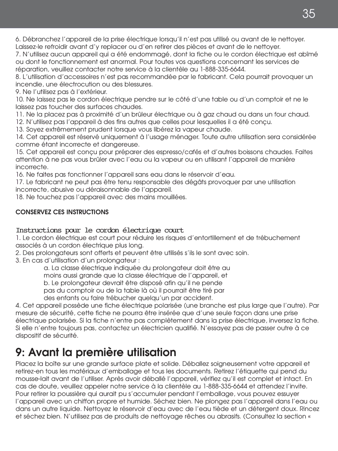 DeLonghi EAM4000 Series instruction manual Avant la première utilisation, Instructions pour le cordon électrique court 