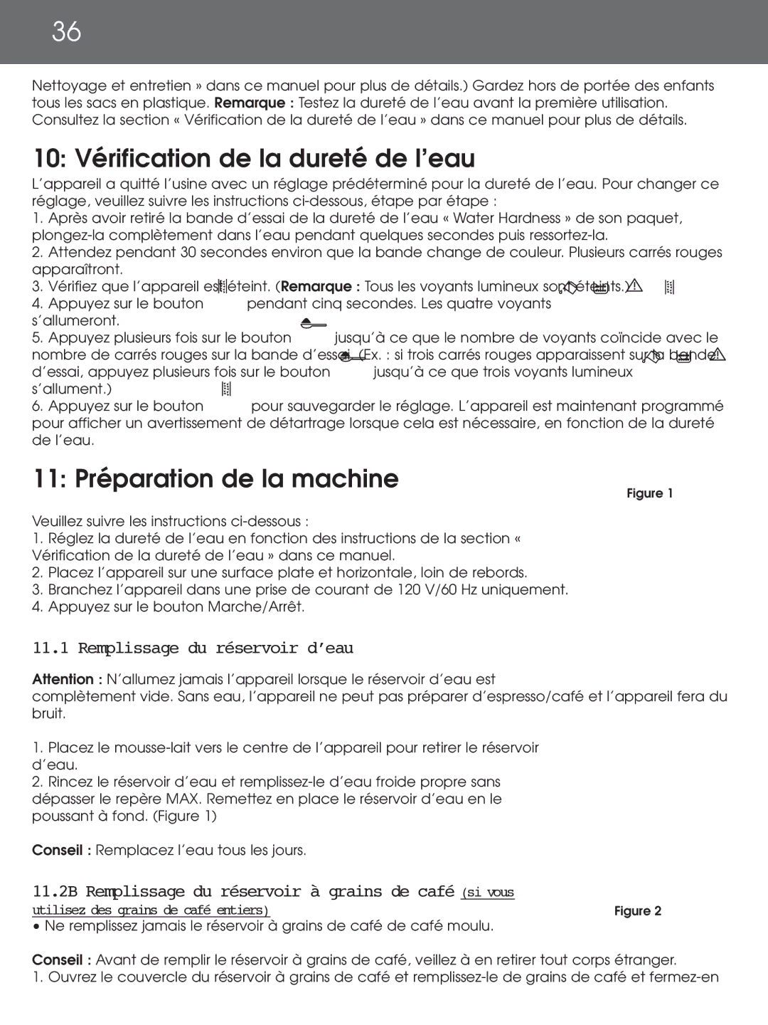 DeLonghi EAM4000 Series instruction manual 10 Vérification de la dureté de l’eau, 11 Préparation de la machine 