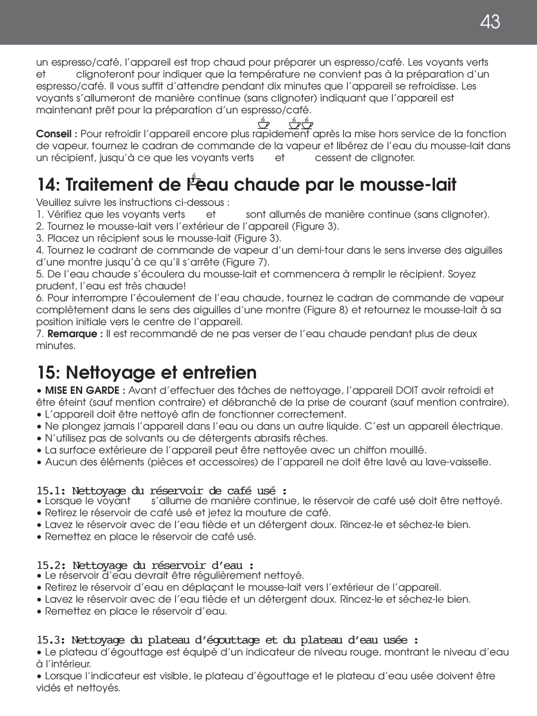 DeLonghi EAM4000 Series instruction manual Traitement de l’eau chaude par le mousse-lait, Nettoyage et entretien 