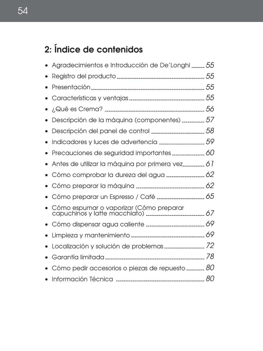 DeLonghi EAM4000 Series instruction manual Índice de contenidos 