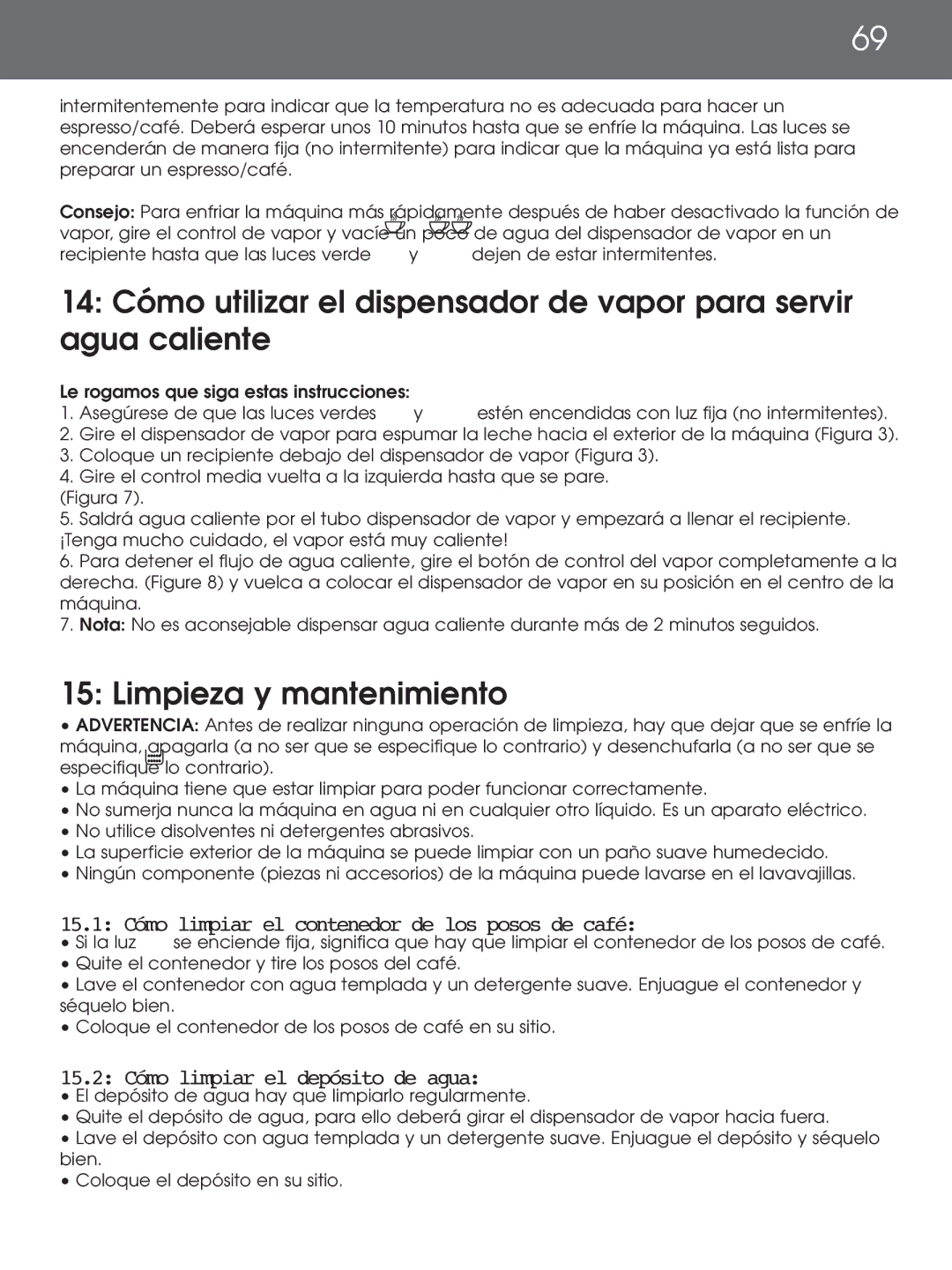 DeLonghi EAM4000 Series instruction manual Limpieza y mantenimiento, 15.1 Cómo limpiar el contenedor de los posos de café 