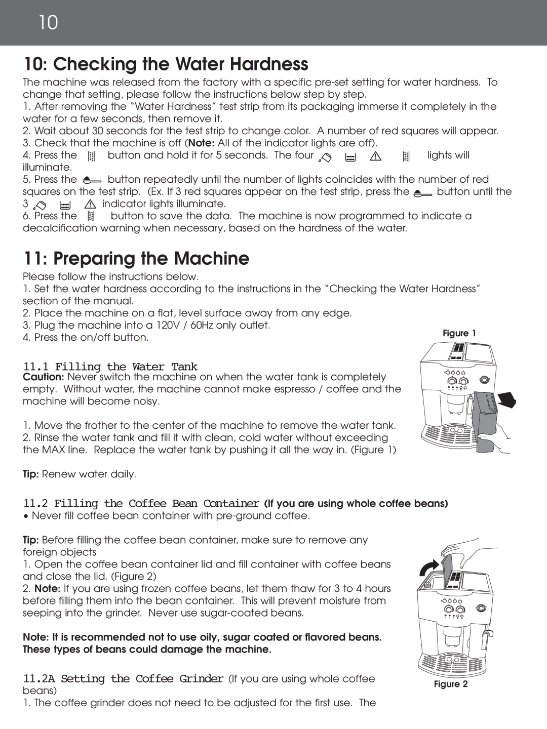 DeLonghi EAM4000 instruction manual Checking the Water Hardness, Preparing the Machine, Filling the Water Tank 