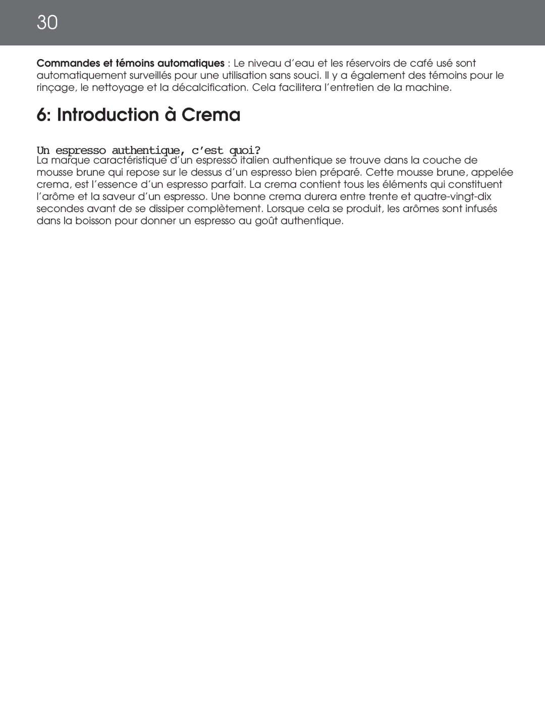 DeLonghi EAM4000 instruction manual Introduction à Crema, Un espresso authentique, c’est quoi? 