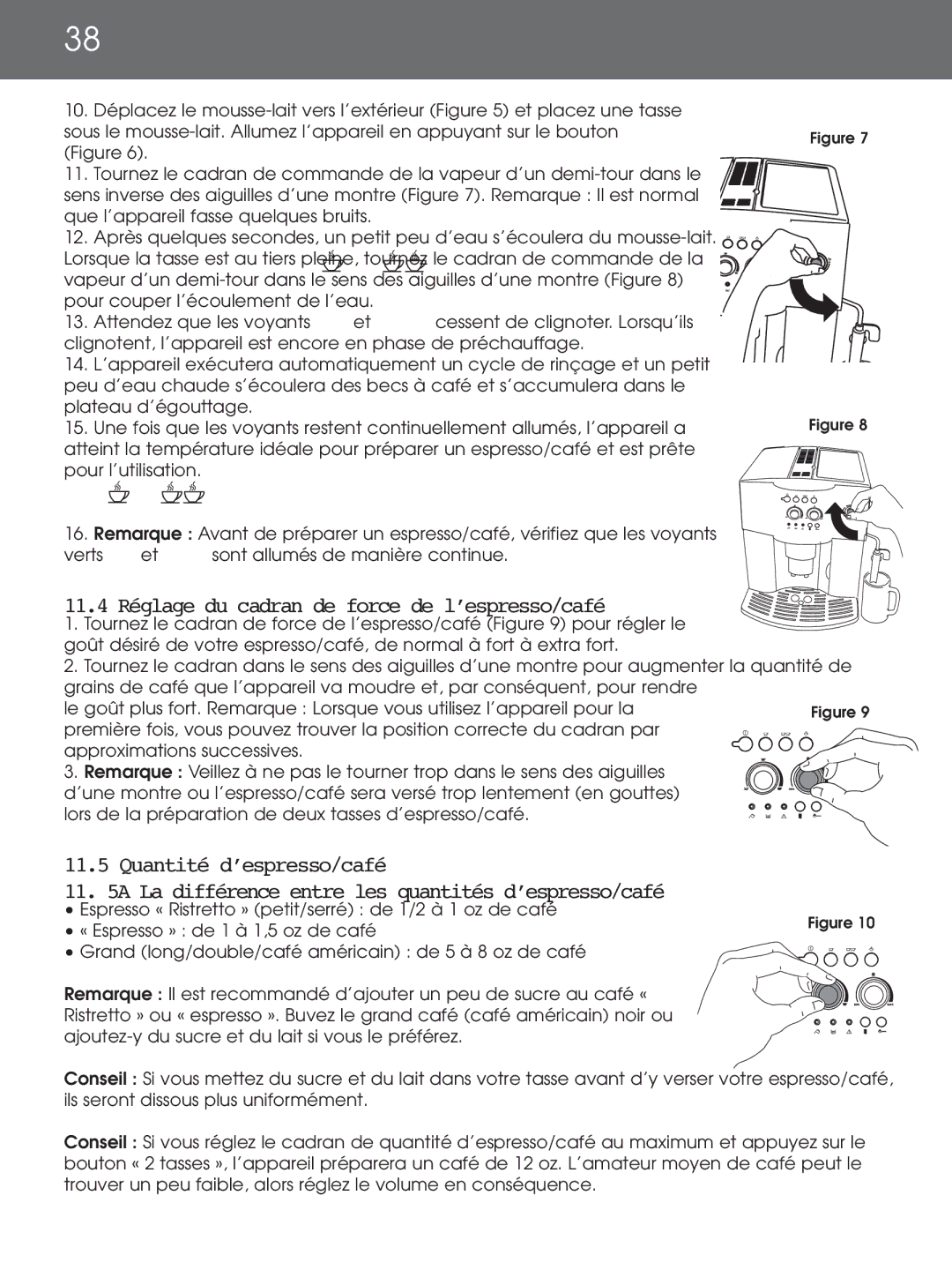 DeLonghi EAM4000 instruction manual 11.4 Réglage du cadran de force de l’espresso/café 