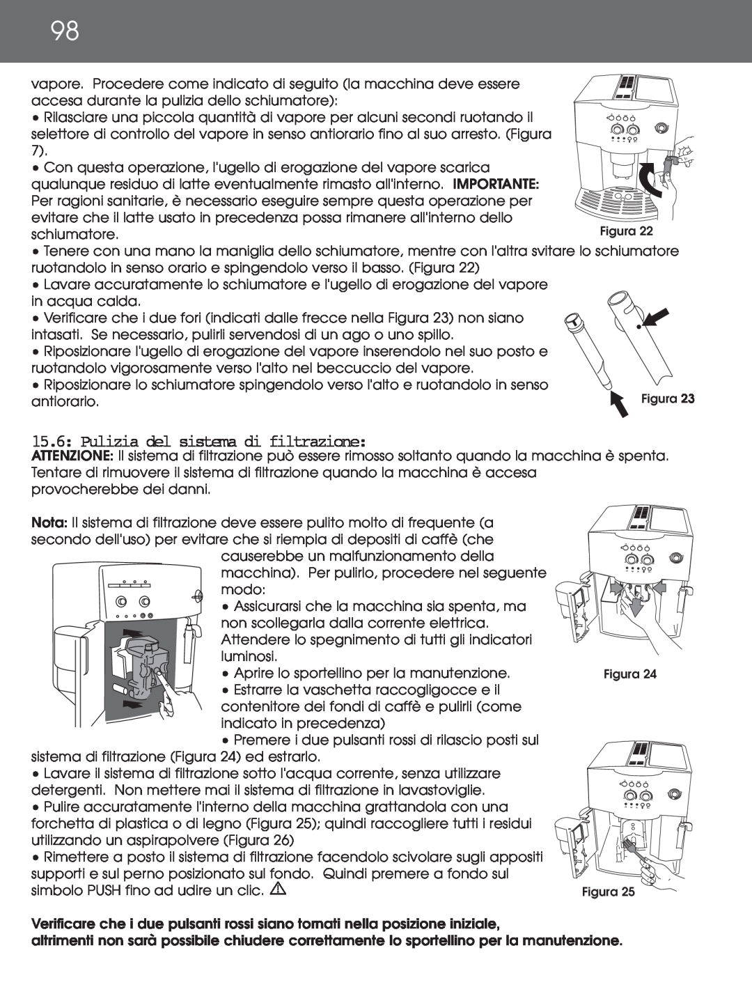 DeLonghi EAM4000 instruction manual 15.6: Pulizia del sistema di filtrazione 