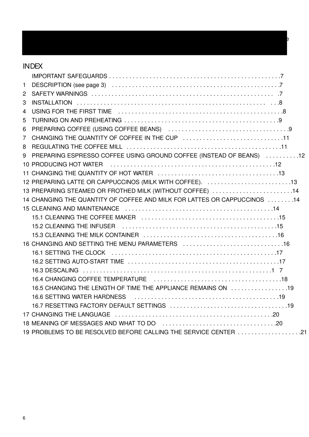 DeLonghi EAM4500 manual Index 