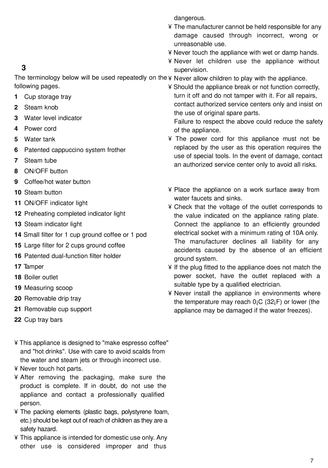 DeLonghi ec702, EC-702 manual Safety Warnings, Installation 