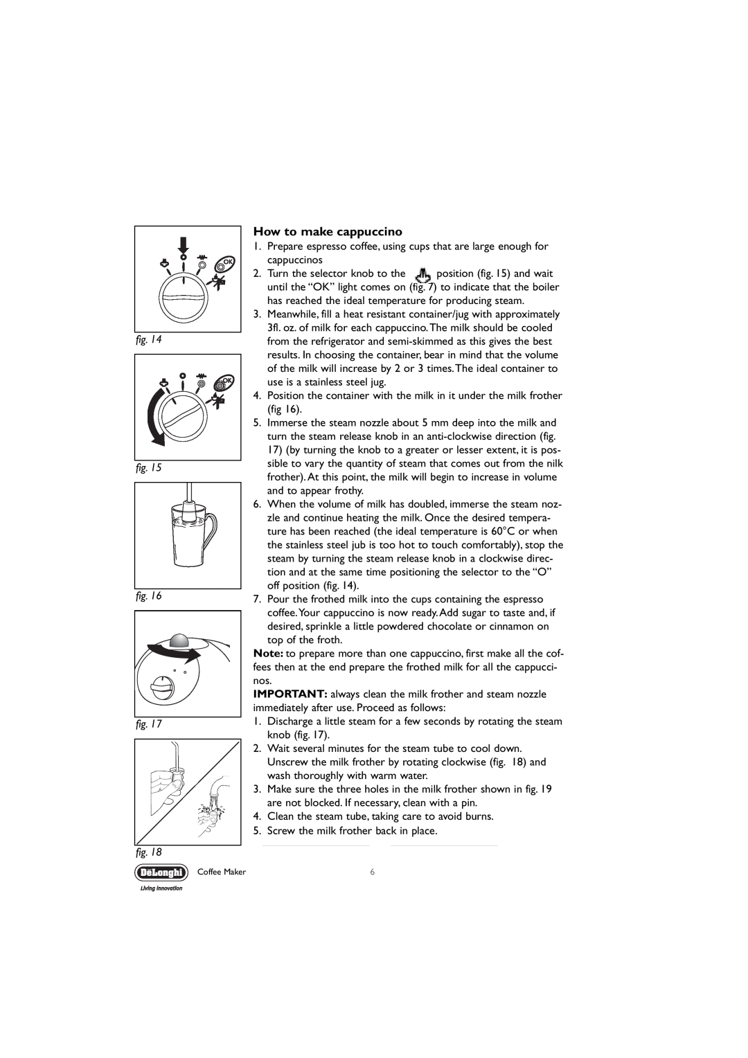 DeLonghi EC190 manual How to make cappuccino 