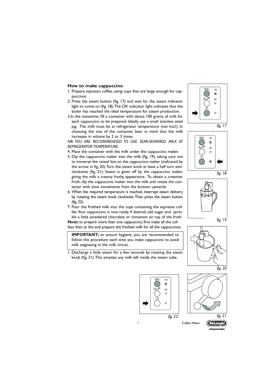 DeLonghi EC710 manual How to make cappuccino 