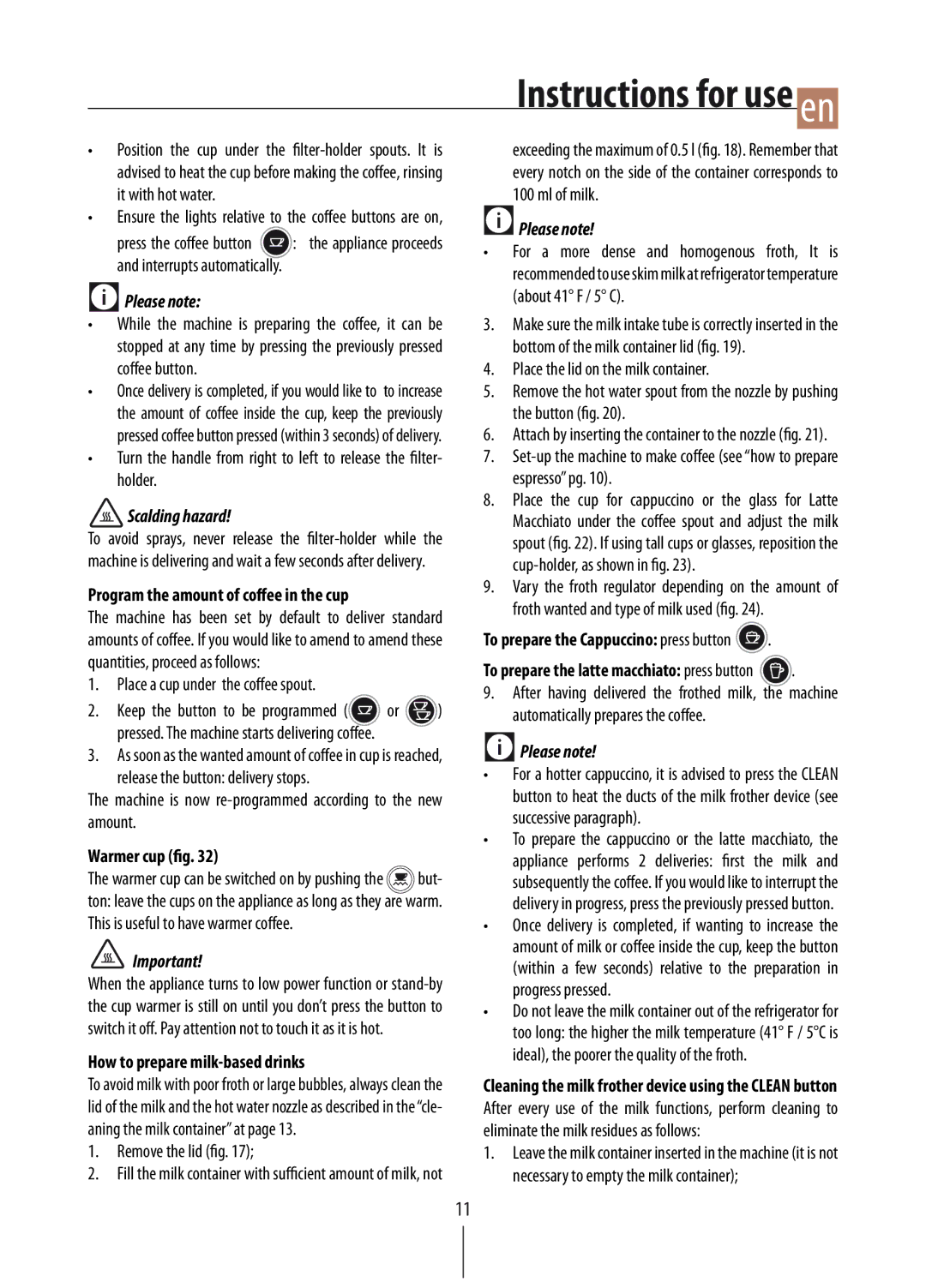 DeLonghi EC860 manual Program the amount of coffee in the cup, Warmer cup fig, How to prepare milk-based drinks 