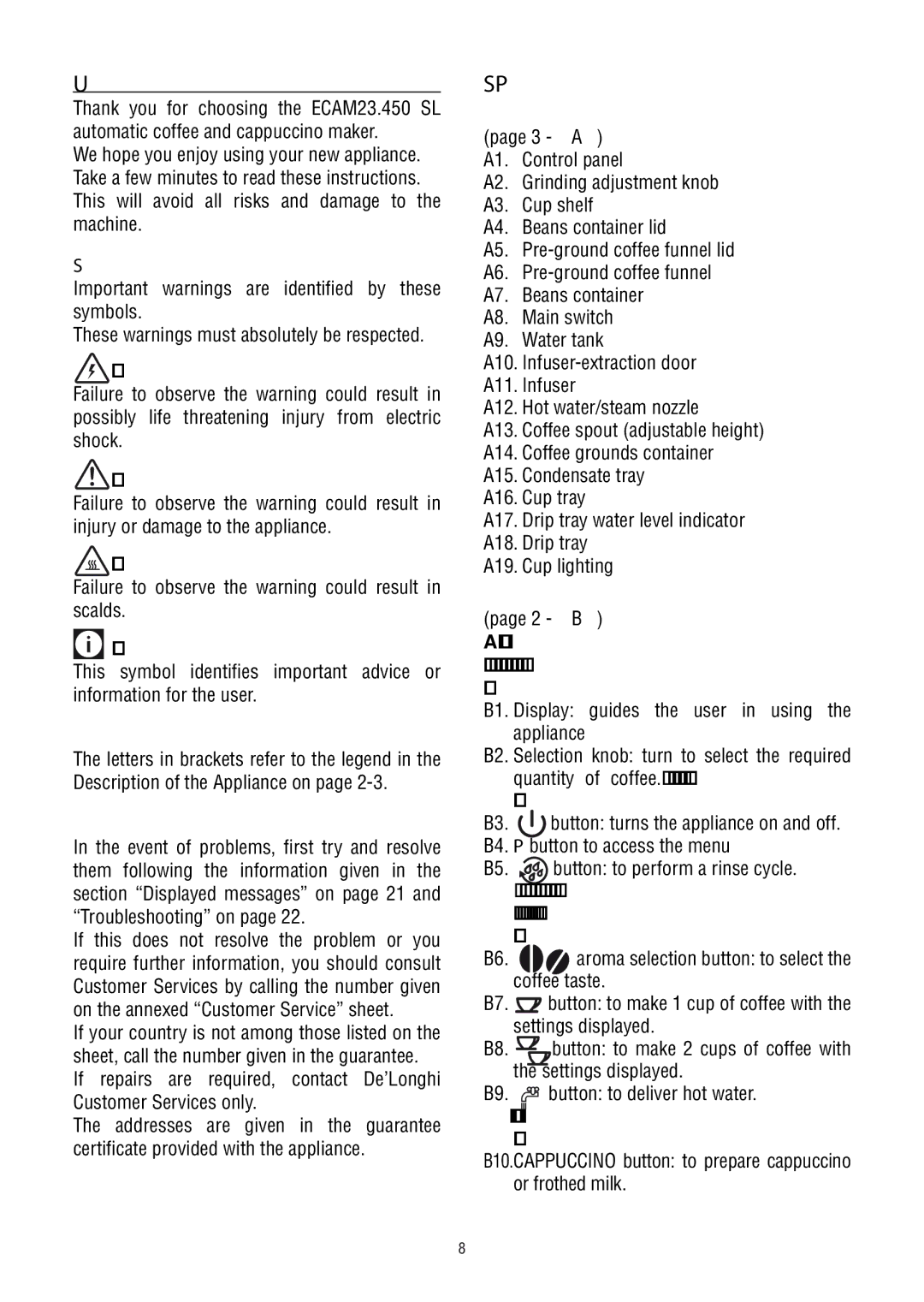 DeLonghi ECAM23450 SL manual Introduction, Description 