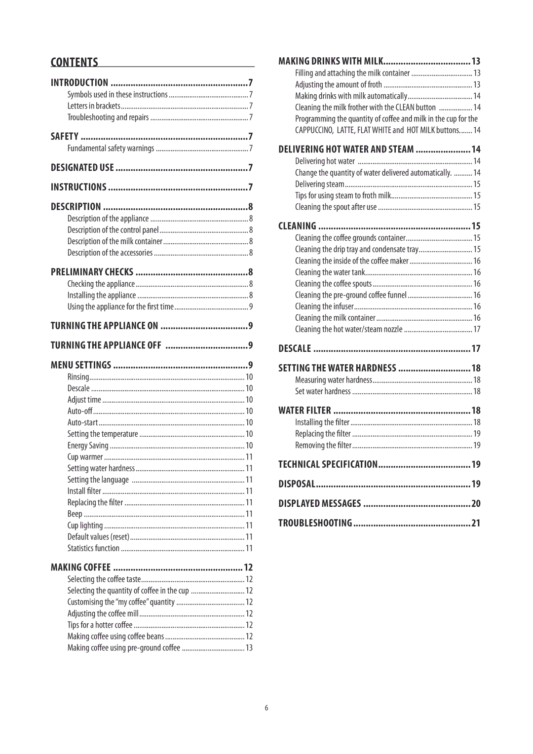 DeLonghi ECAM26455 manual Contents 