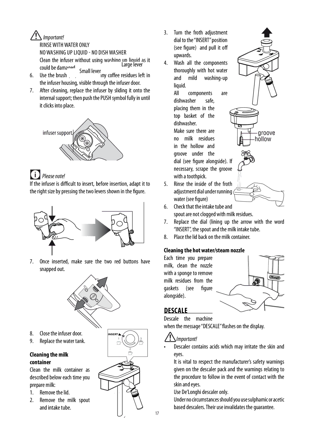 DeLonghi ECAM26455M manual Cleaning the hot water/steam nozzle 