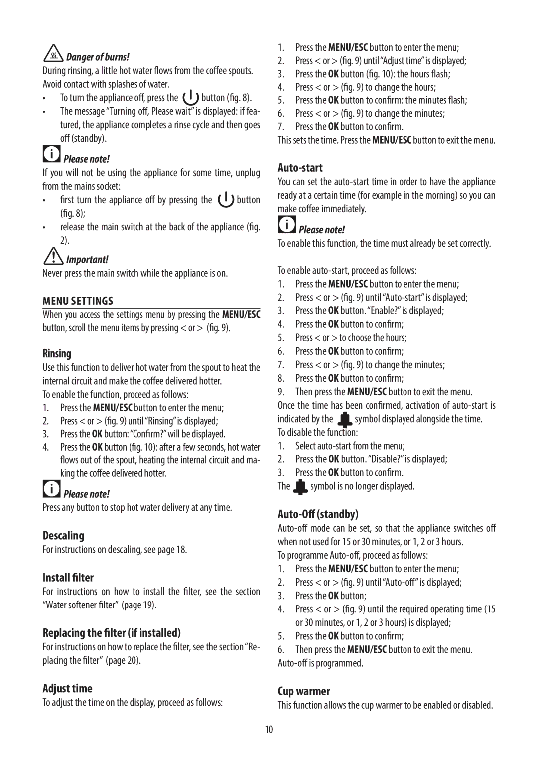 DeLonghi ECAM45.760 manual Menu Settings 