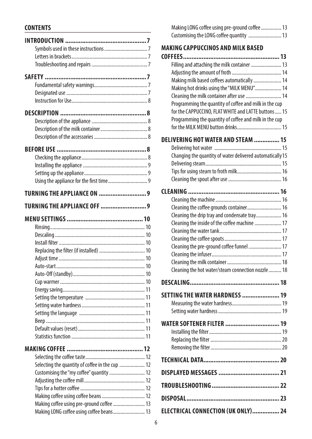 DeLonghi ECAM45.760 manual Contents 