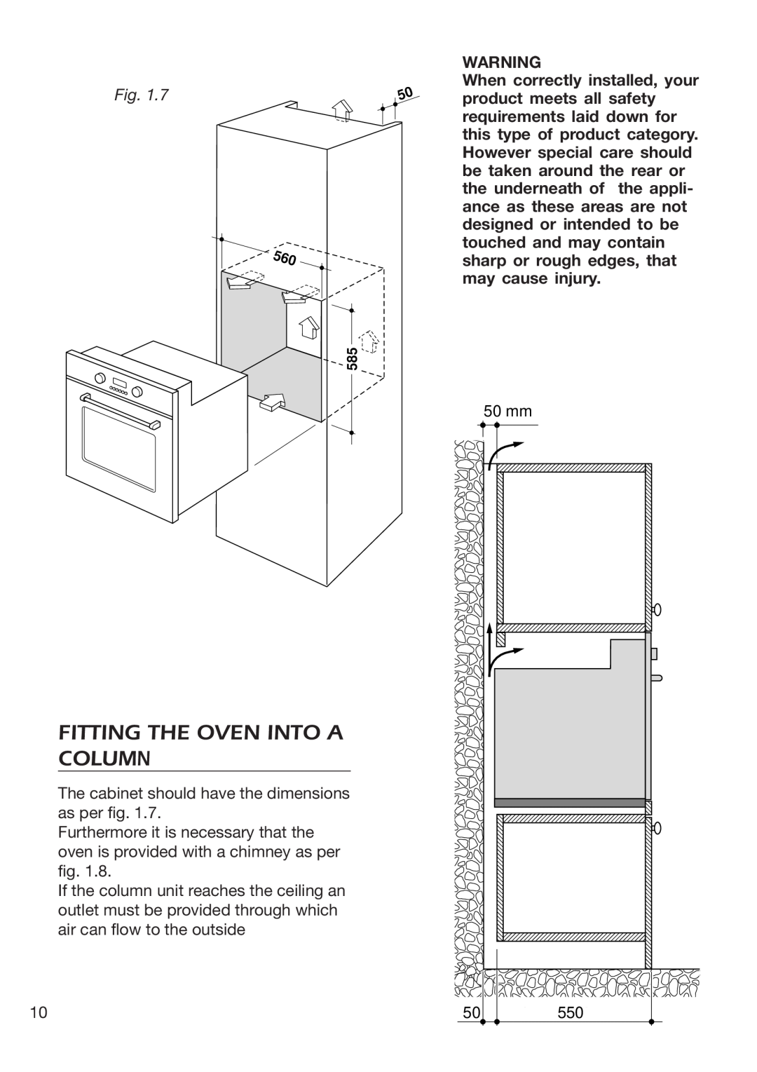 DeLonghi EMFPS 60 B manual Fitting The Oven Into A, Column 