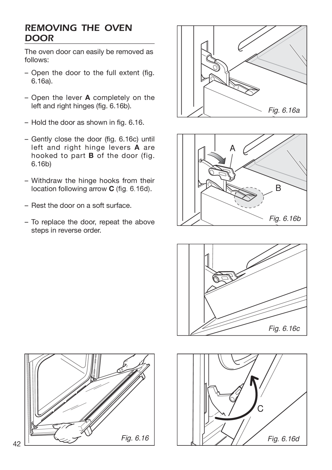 DeLonghi EMFPS 60 B manual Removing The Oven Door, 16b .16c, 16d 