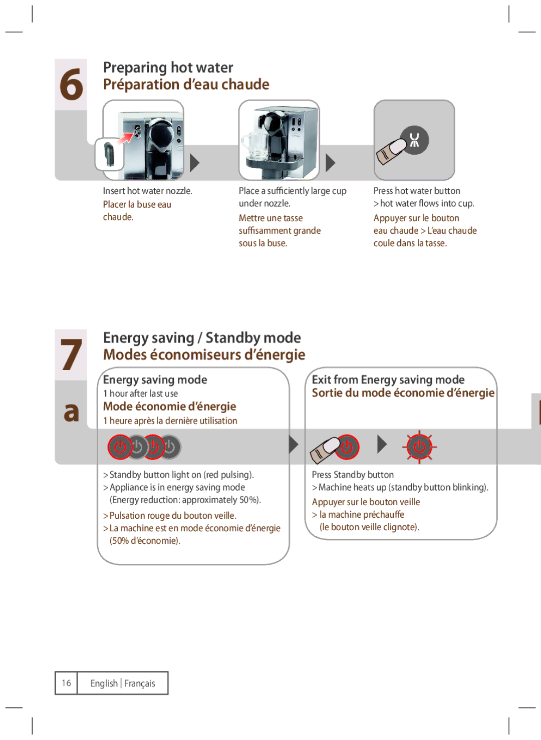 DeLonghi EN680M manual Mode économie d’énergie, Heure après la dernière utilisation 