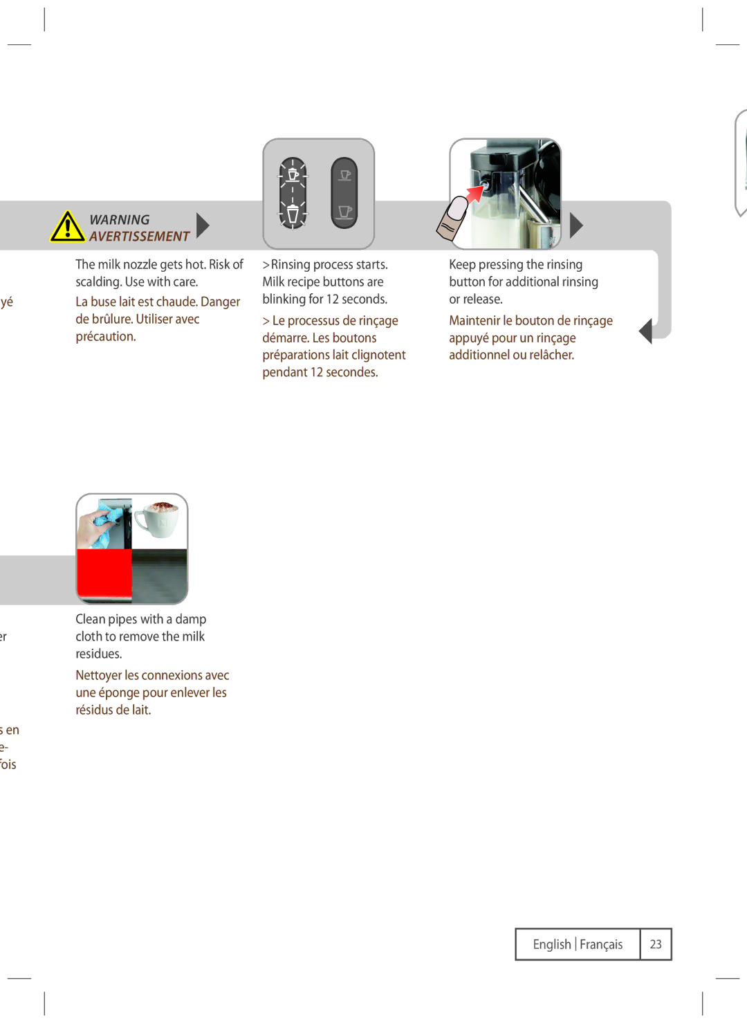 DeLonghi EN680M manual Scalding. Use with care, De brûlure. Utiliser avec, Précaution, En e- fois 