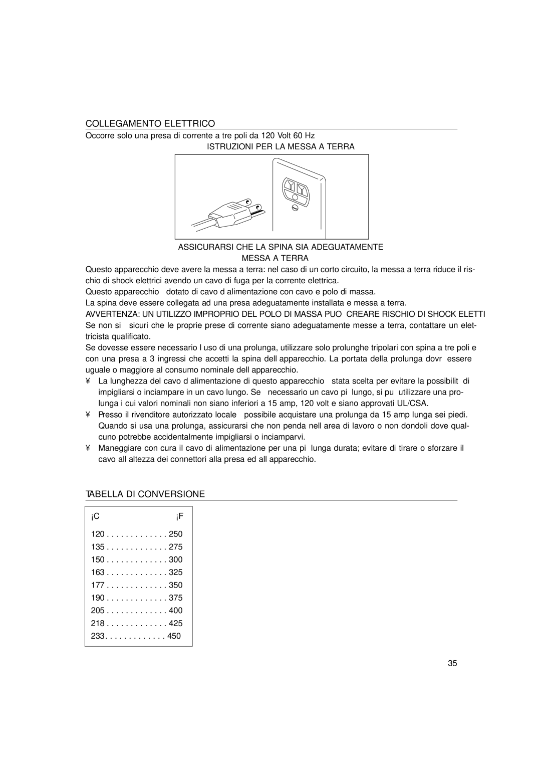 DeLonghi EO1200 Series manual Collegamento Elettrico, Tabella DI Conversione 