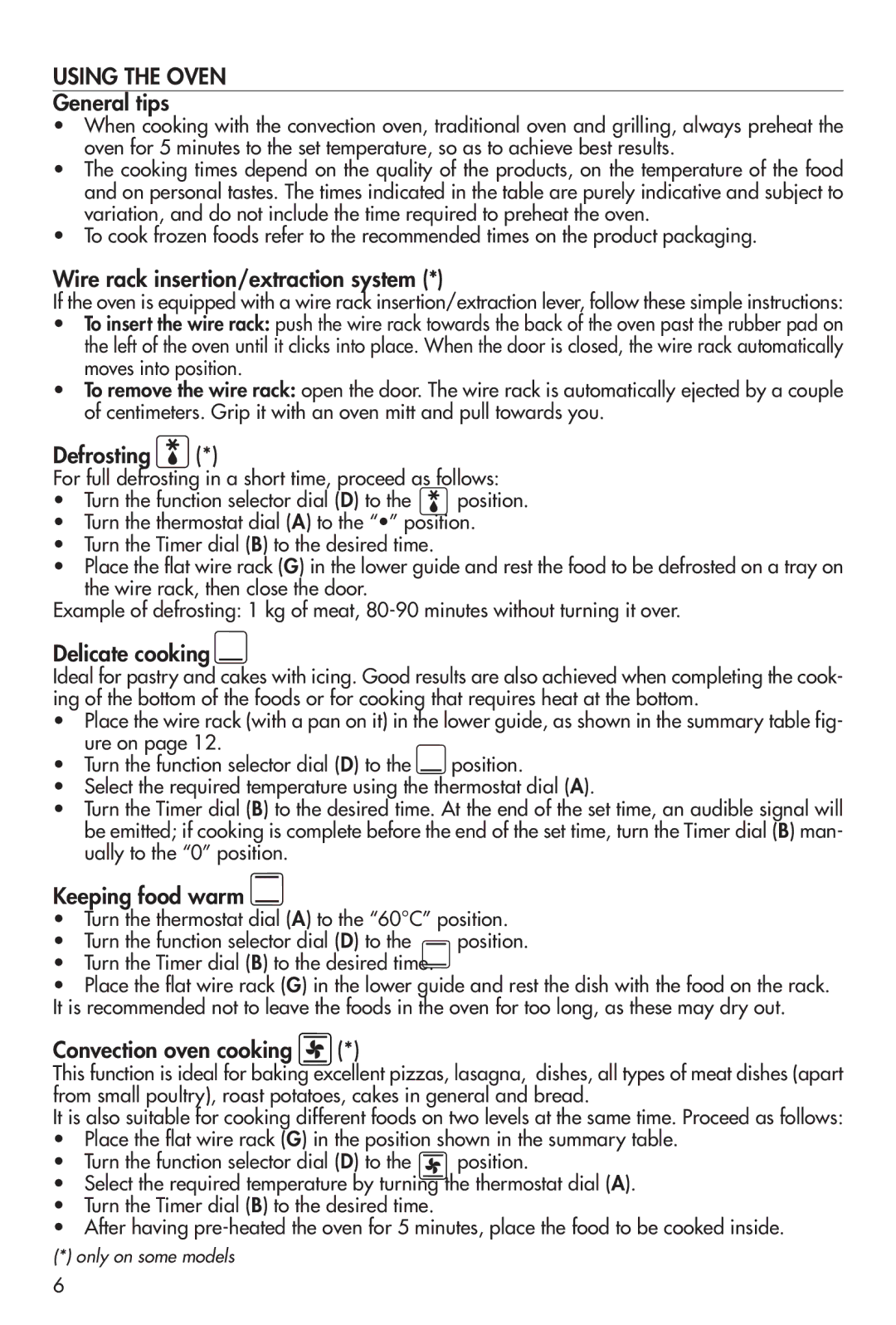 DeLonghi EO12001 manual Using the Oven 