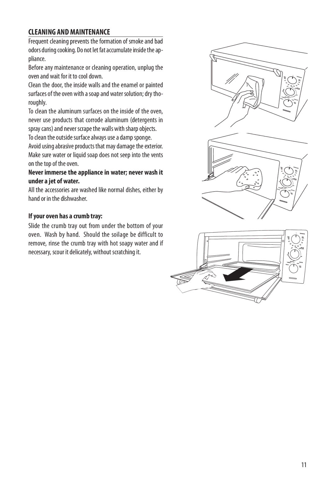 DeLonghi EO1270 1B specifications Cleaning and Maintenance, If your oven has a crumb tray 