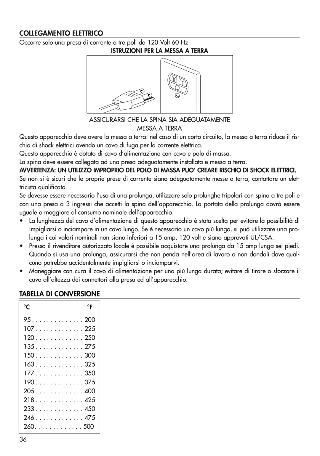 DeLonghi EO1270 B manual Collegamento Elettrico, Tabella Di Conversione 