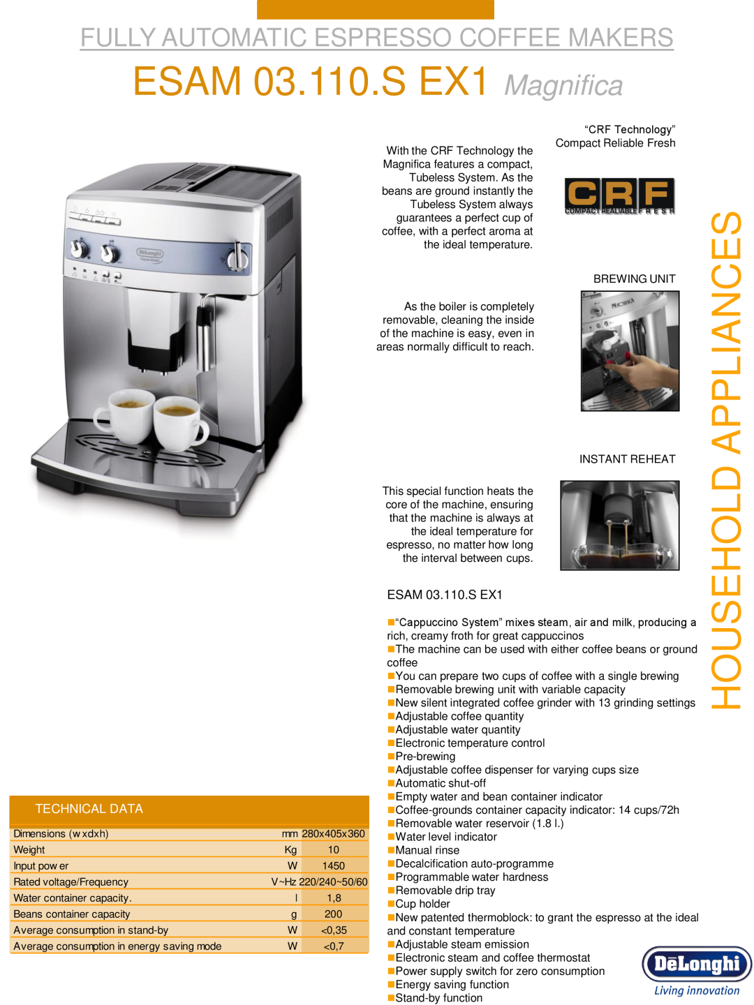 DeLonghi dimensions ESAM 03.110.S EX1 Magnifica, Household Appliances, Fully Automatic Espresso Coffee Makers 