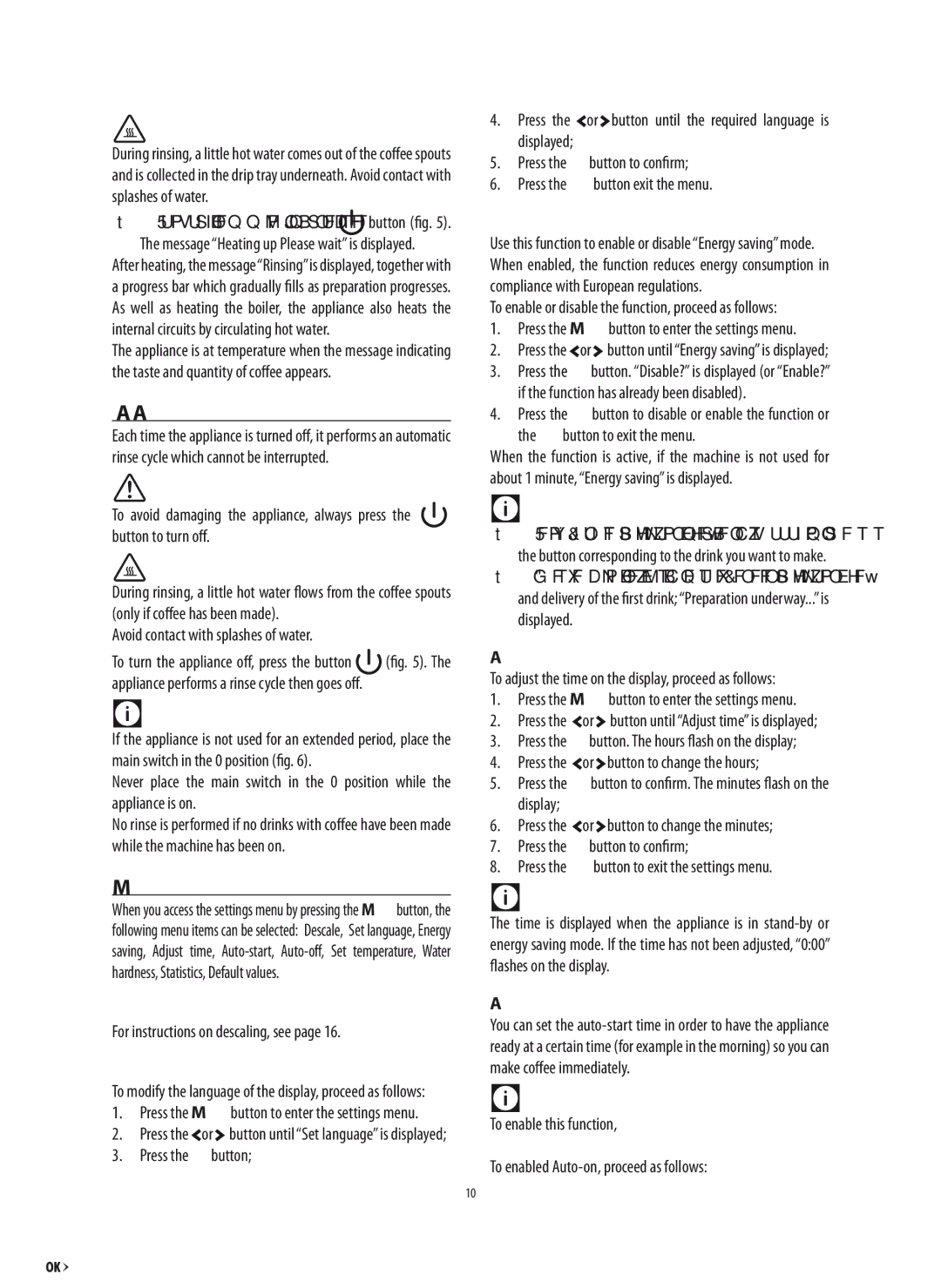 DeLonghi ESAM04.350 manual Turning the Appliance OFF, Menu Settings 