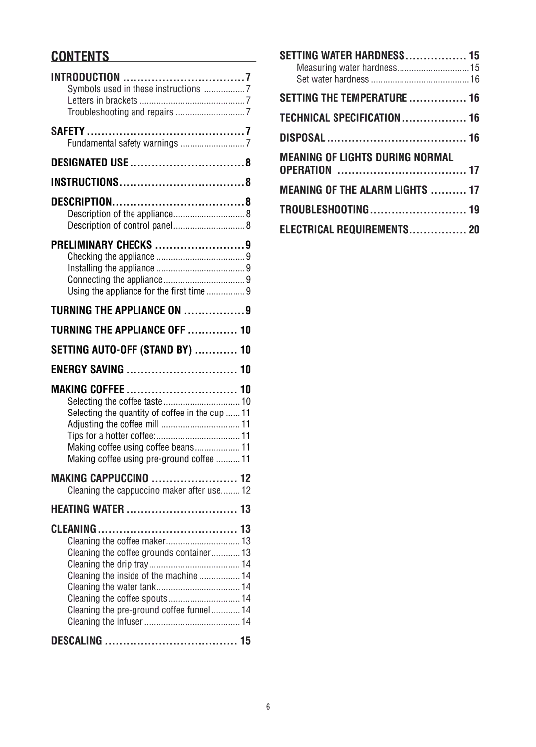 DeLonghi ESAM2600, ESAM2800, ESAM 2200 manual Contents 