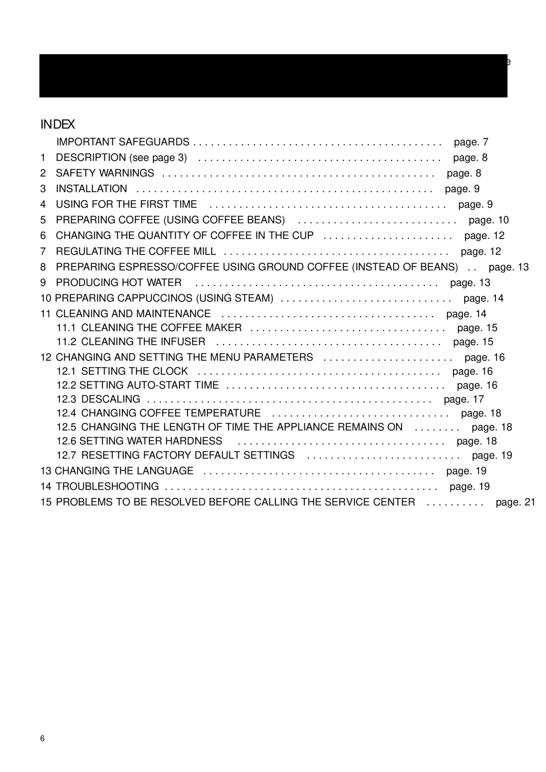 DeLonghi ESAM4400 manual Index 