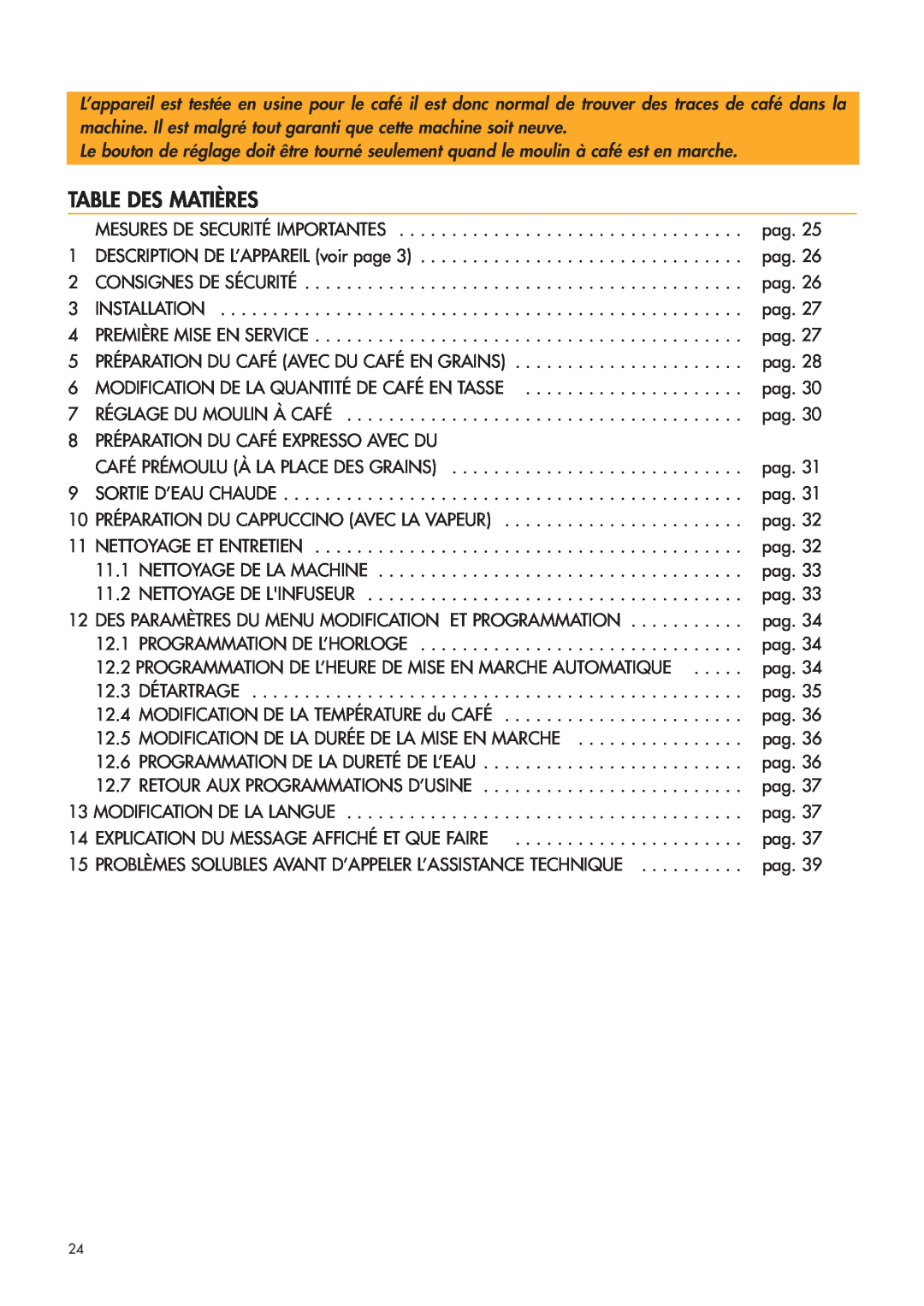 DeLonghi ESAM4400 manual Table Des Matières, Des Paramètres Du Menu Modification Et Programmation 