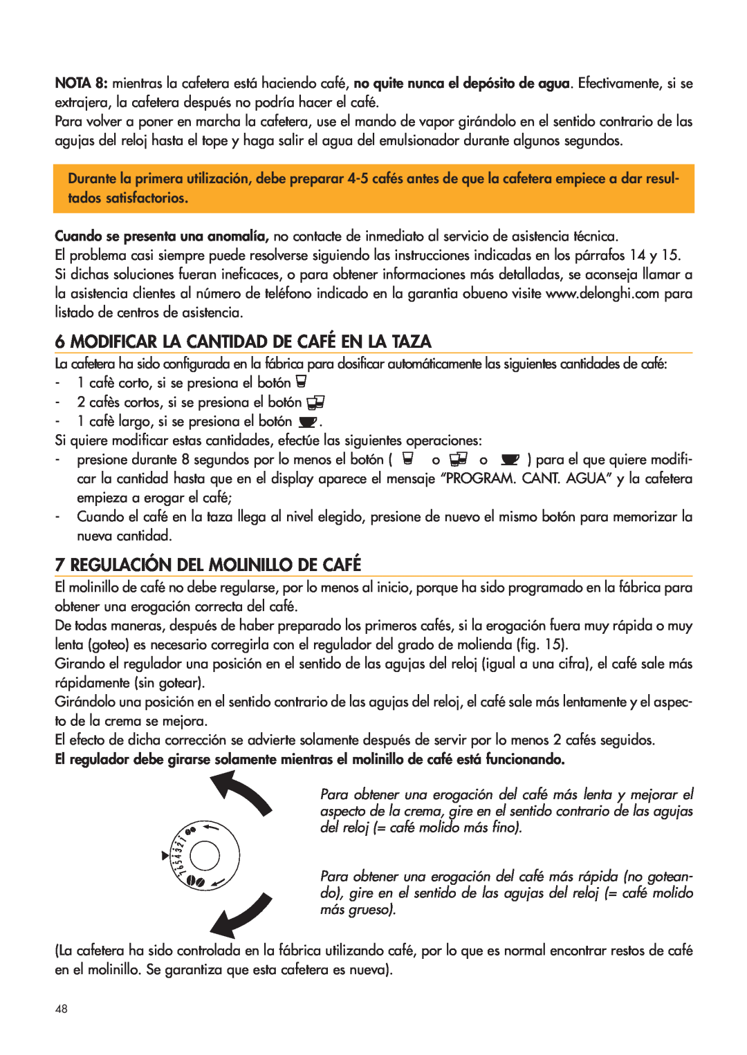 DeLonghi ESAM4400 manual Modificar La Cantidad De Café En La Taza, Regulación Del Molinillo De Café 
