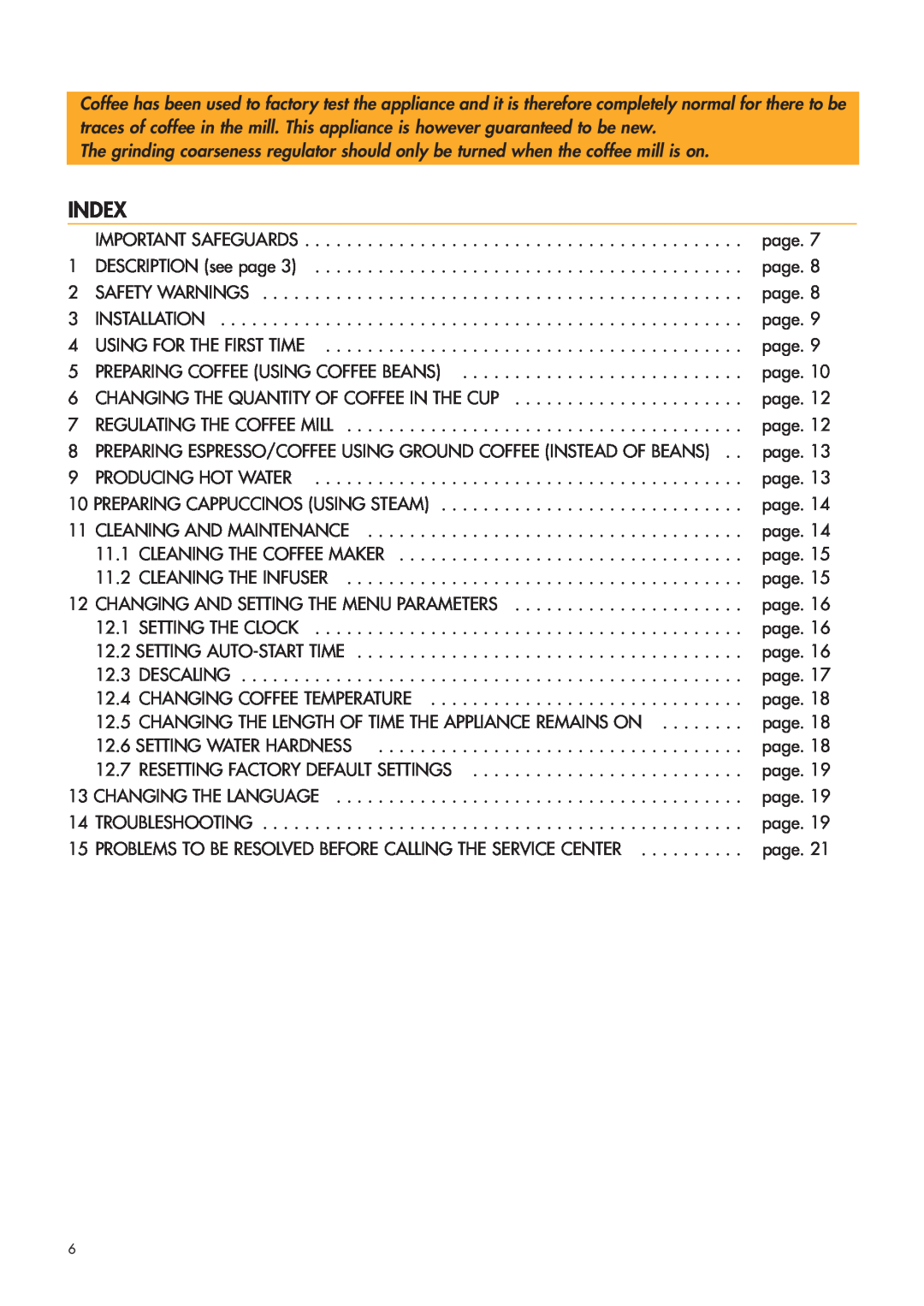 DeLonghi ESAM4400 manual Index 
