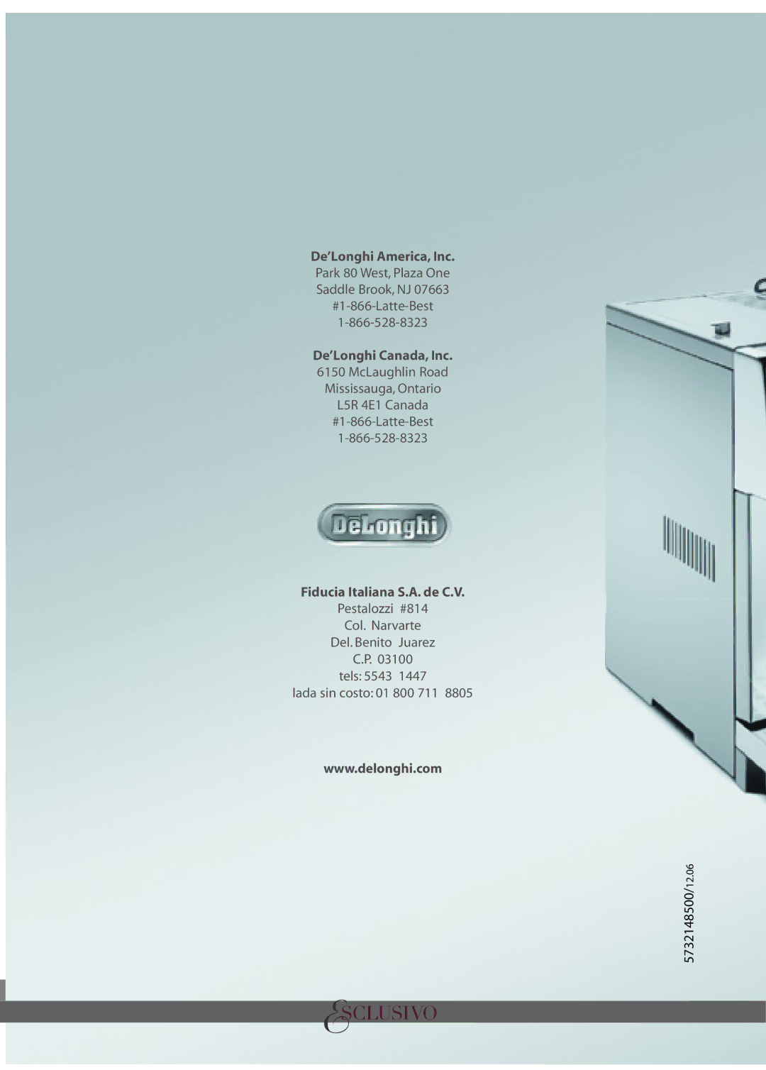 DeLonghi ESAM6600 manual De’Longhi America, Inc 