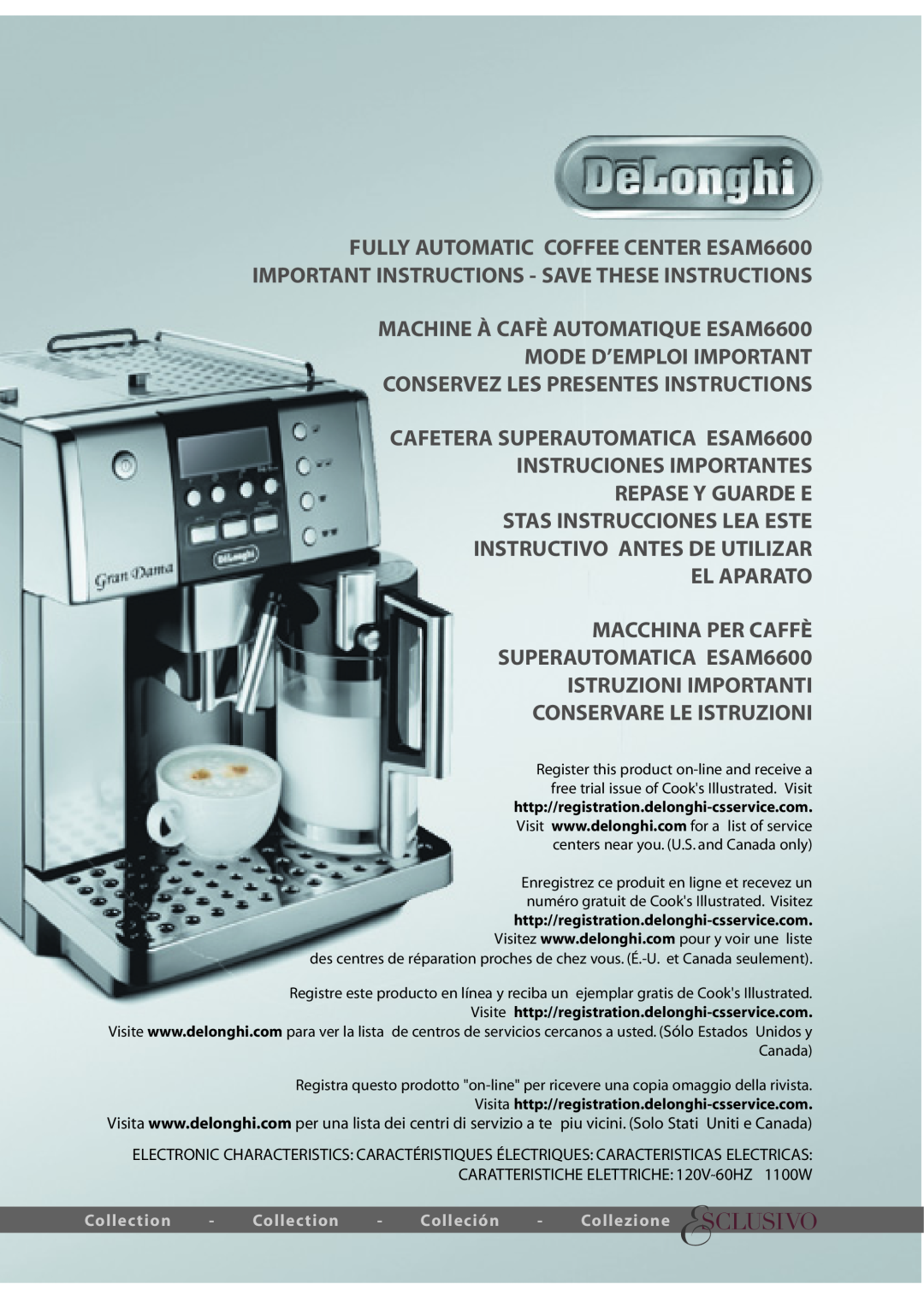 DeLonghi manual FULLY AUTOMATIC COFFEE CENTER ESAM6600 