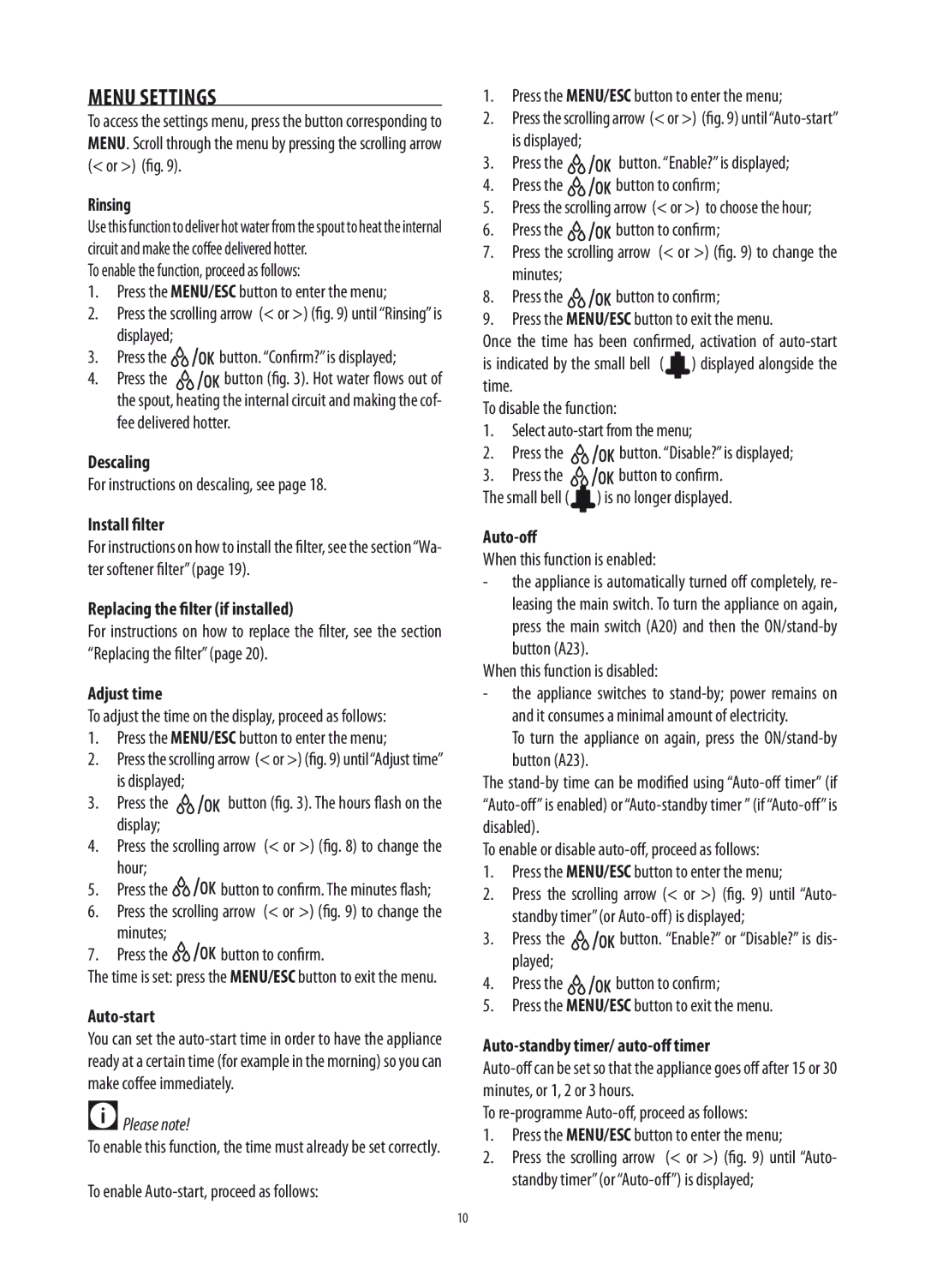 DeLonghi ETAM36.365 manual Menu Settings 