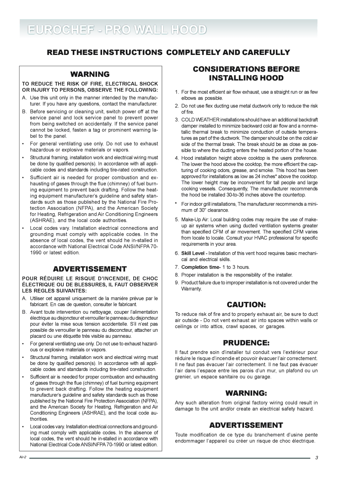 DeLonghi EUROCHEF - PRO installation instructions Read These Instructions Completely and Carefully 